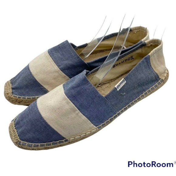 Soludos Espadrilles Flats Shoes Loafers Sz 10 Blue White Striped Nautical - Picture 2 of 7